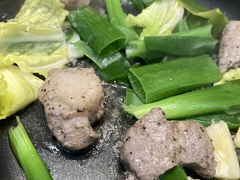 ネギ塩胡椒で鳥もも肉いため